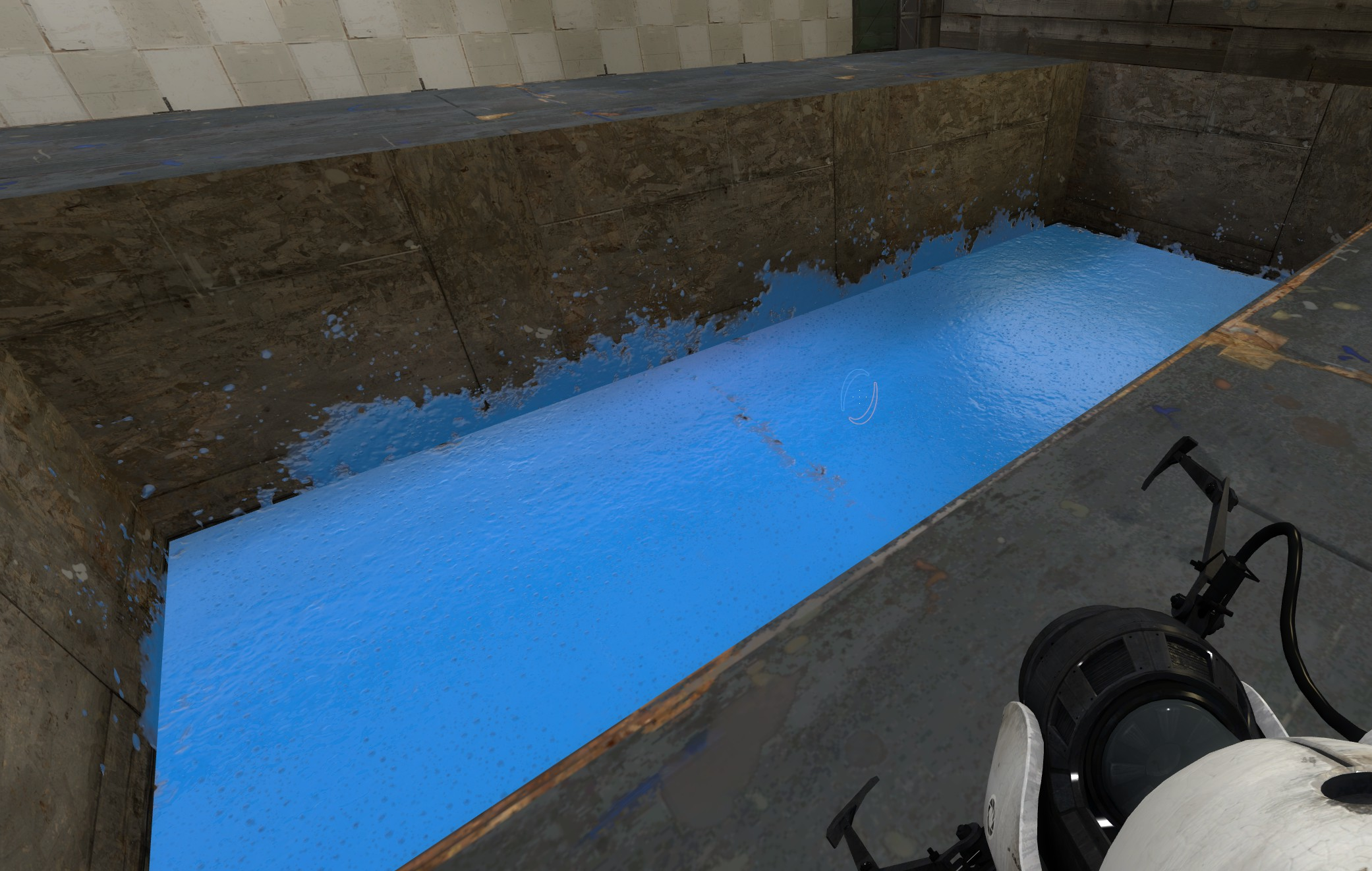 An screenshot of Portal 2 showing a blue gel
