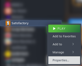 Screenshot of Steam with the Properties button highlighted
